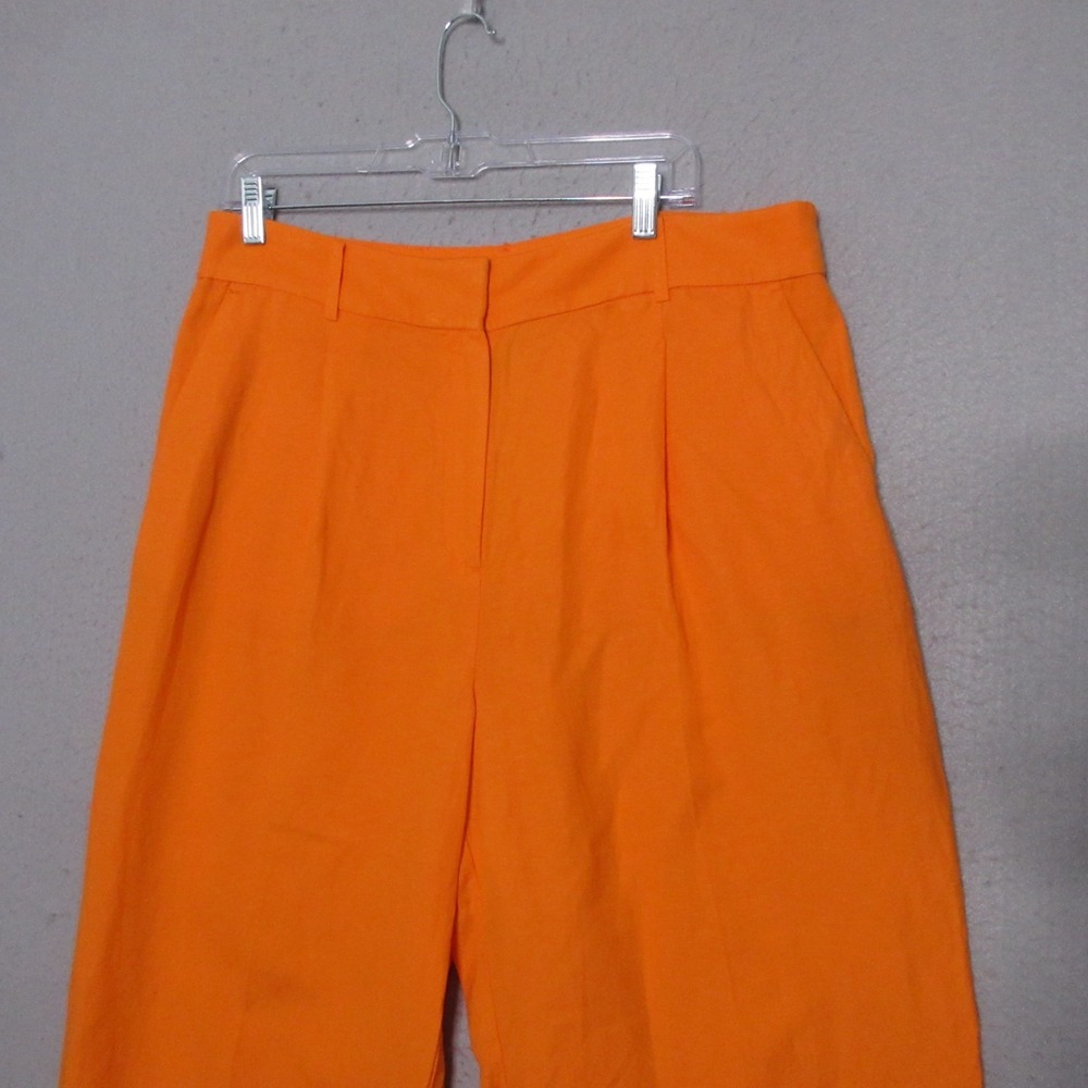 LOFT Pants 12 Orange Pleated Wide Leg Linen Blend Flowy Airy Beachy Trousers NWT - Picture 3 of 10